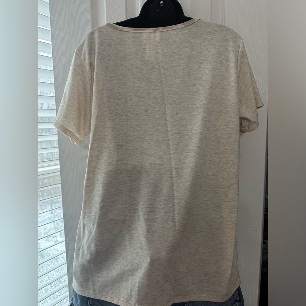 BiBi Beige Mixed-Texture Short Sleeve Top - Picture 2 of 3
